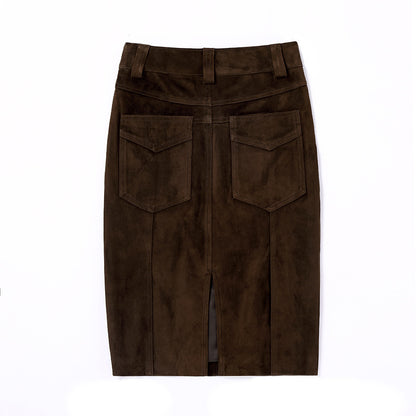 High Waist Leather Midi Pencil Skirt Women