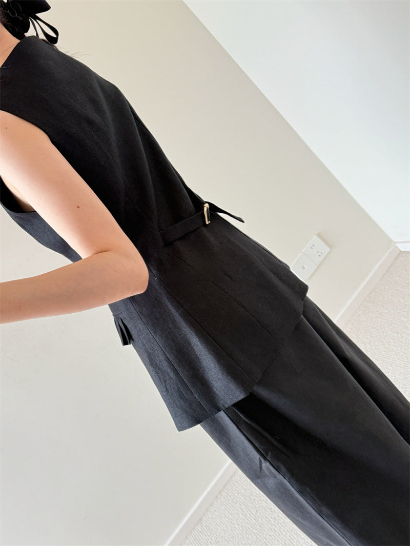 Linen womens sleeveless button up vest