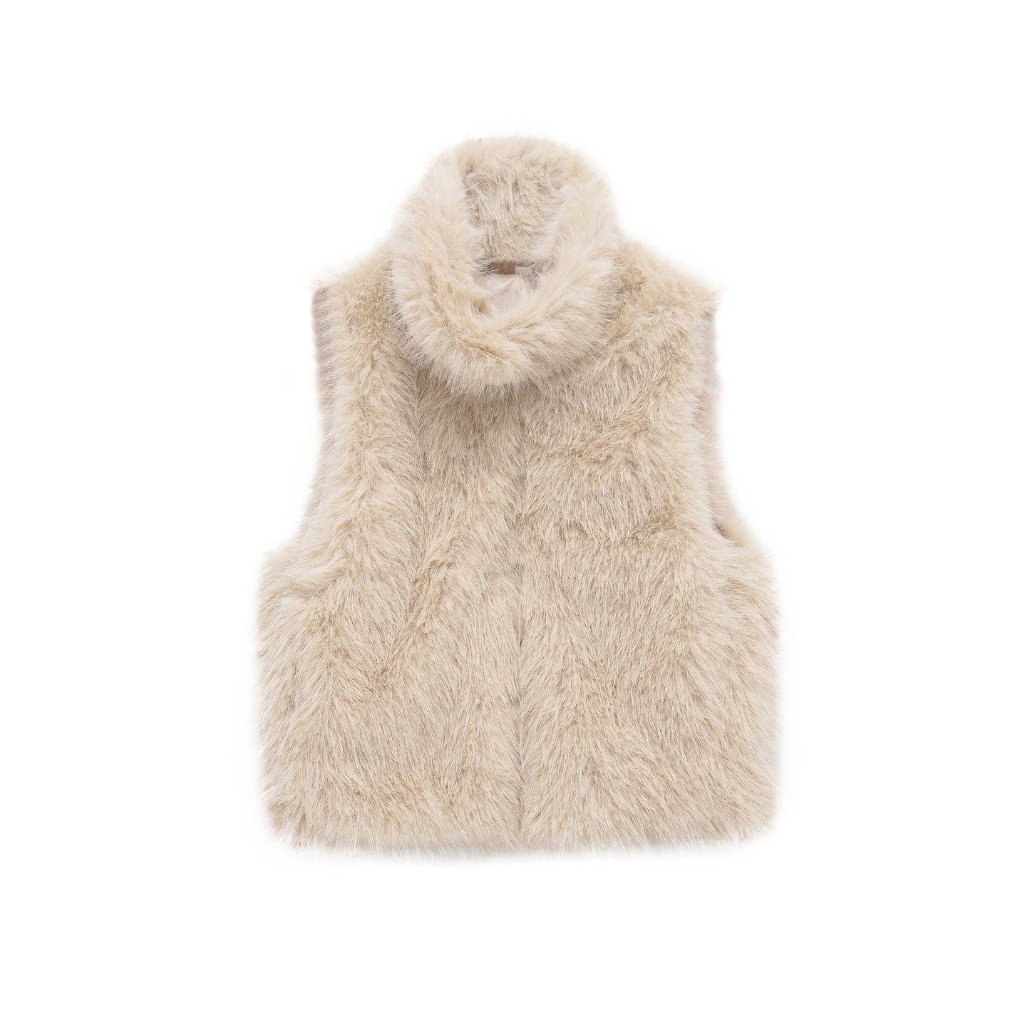 Women faux fur stand collar zipper vest