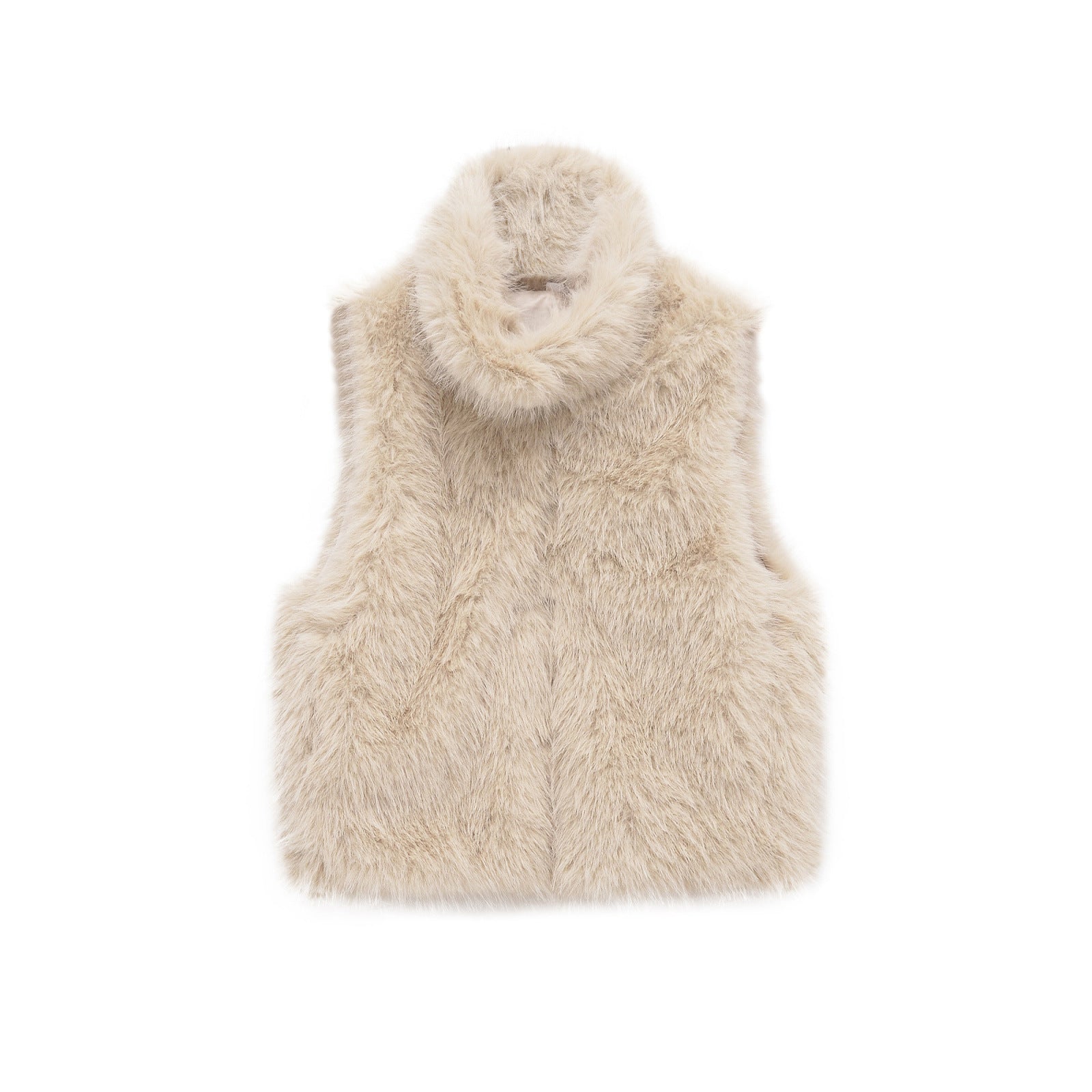 Women faux fur stand collar zipper vest