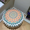Pouffe Stool with Bohemian Geometric Print and Pom Pom Trim
