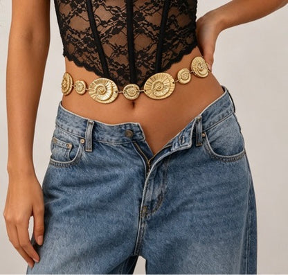 Gold Waist Chain with Nautilus Medallion Design