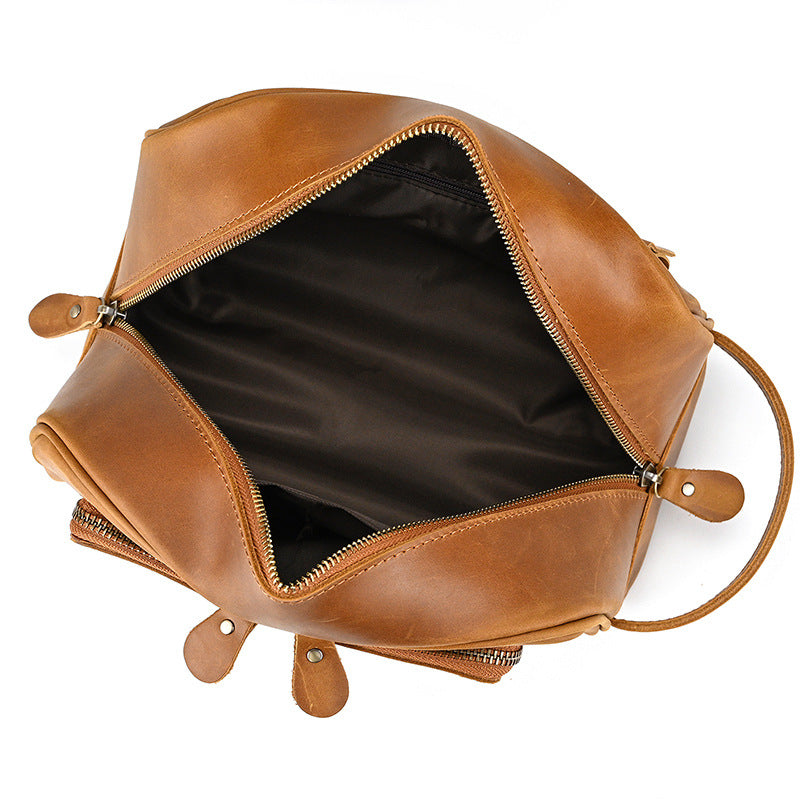 Men’s Genuine Leather Toiletry Bag with Front Zipper Pocket
