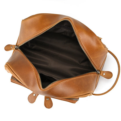 Men’s Genuine Leather Toiletry Bag with Front Zipper Pocket