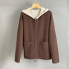Women Cashmere Wool Hooded Sweater Zip Front Knitted Cardigan