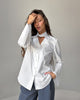 Women Trumpet Sleeve Cotton Shirt with Choker Neckline