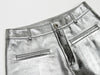 Women’s Silver Leather Mid-Rise  Shorts