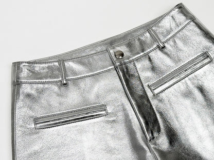 Women’s Silver Leather Mid-Rise  Shorts