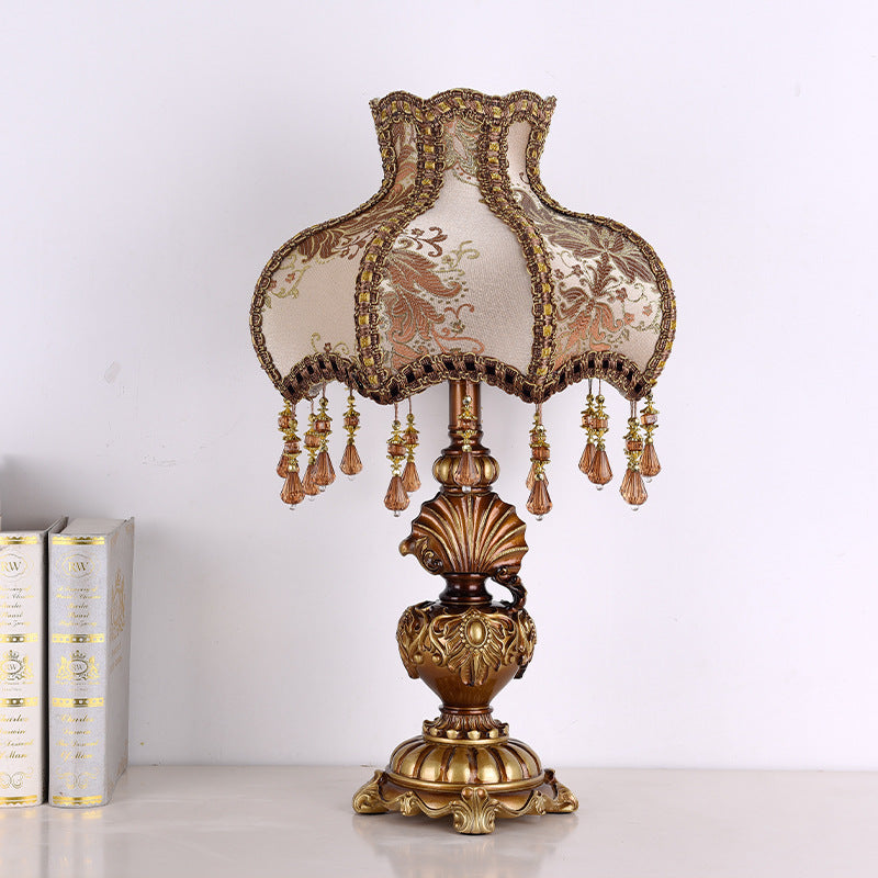 Vintage resin table lamp with fabric shade