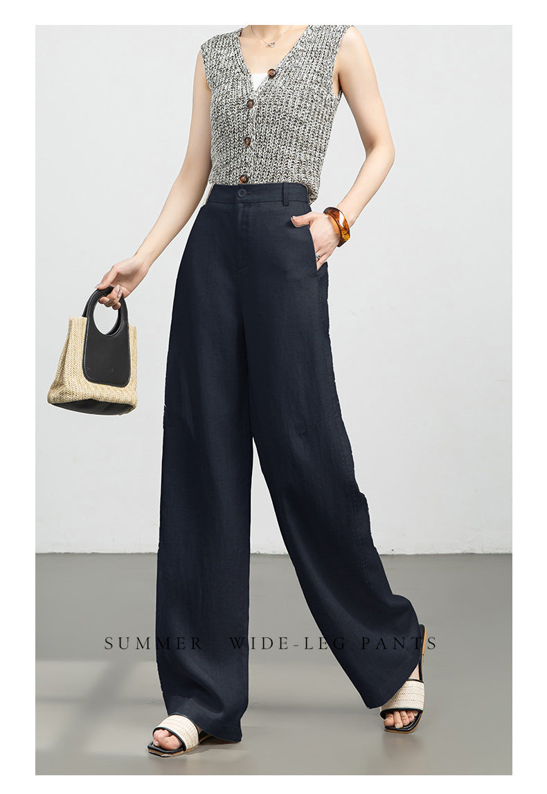 High waist wide leg linen pants for women