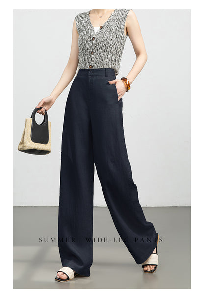 High waist wide leg linen pants for women
