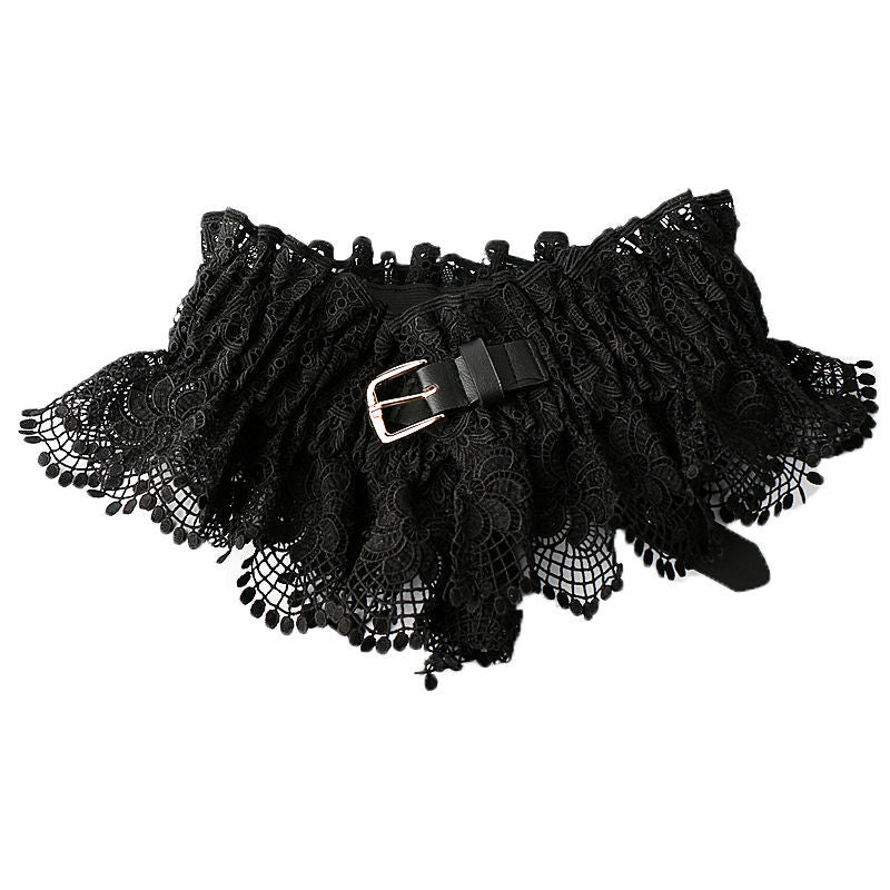 Women’s Wide Lace Waist Belt with Elastic Back Design