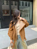 Women Suede Lambswool Real Fur Moto Jacket
