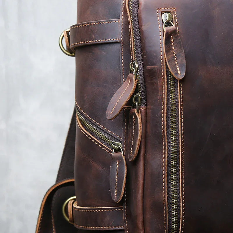 Retro leather backpack for men 15 inch laptop