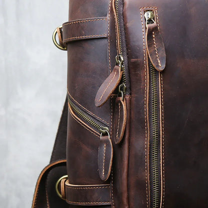Retro leather backpack for men 15 inch laptop