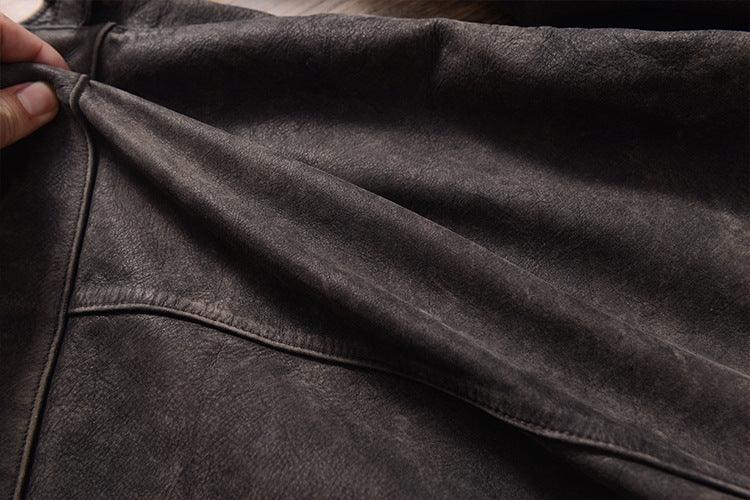 Men Distressed Cowhide Leather Trucker Jacket