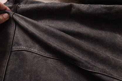 Men Distressed Cowhide Leather Trucker Jacket