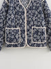 Women Floral Quilted Cotton Jacket Navy White