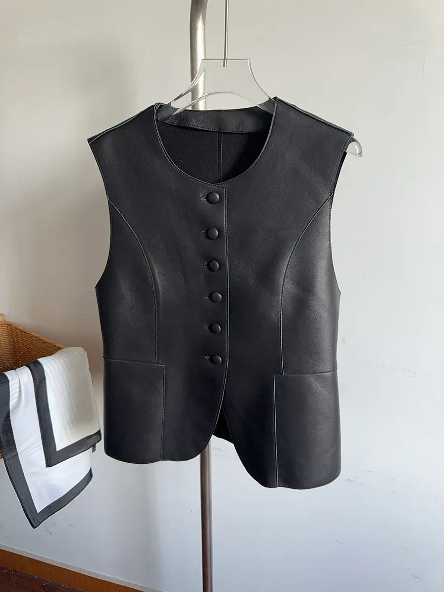 Women’s Red Sheepskin Leather Riding Vest 2 S