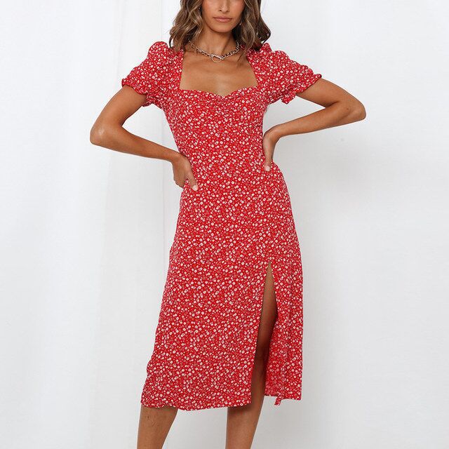 maxi dress with thigh high split sides