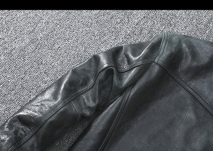 Black Leather Jacket Men Slim Fit Biker Oil Wax Vintage Style
