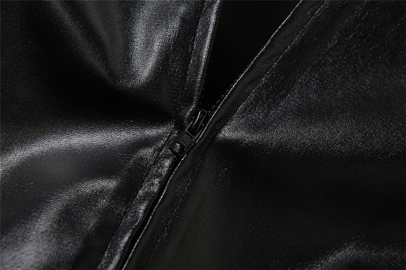 Women’s Faux Leather Cropped Hooded Jacket Short Bomber