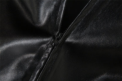 Women’s Faux Leather Cropped Hooded Jacket Short Bomber