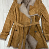Women Brown Suede Jacket with Sheepskin Collar