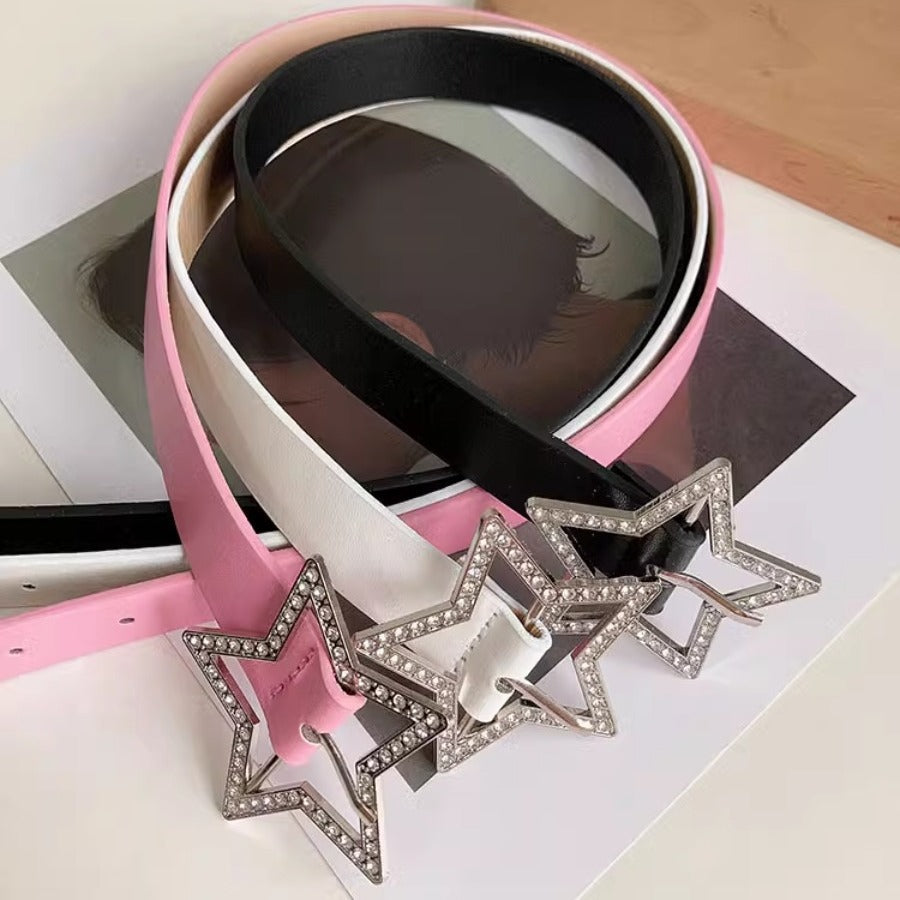 Women’s Rhinestone Star Buckle PU Leather Belt