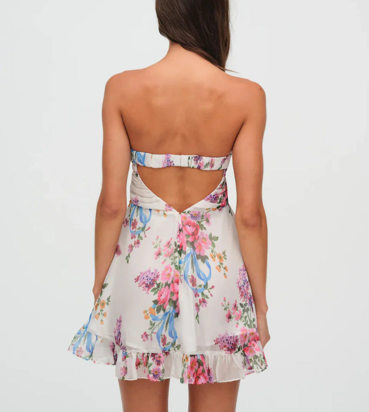 Cute short skirt dress with floral strapless shape