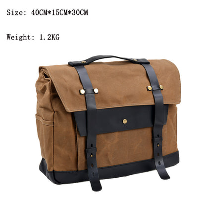 Canvas Motorcycle Saddlebag with Waxed Finish and Cowhide Leather Straps
