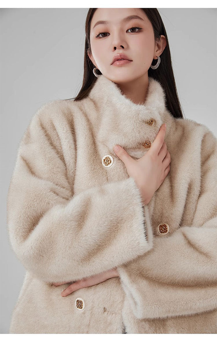 Short Mink Fur Coat Women Double Breasted Winter Jacket