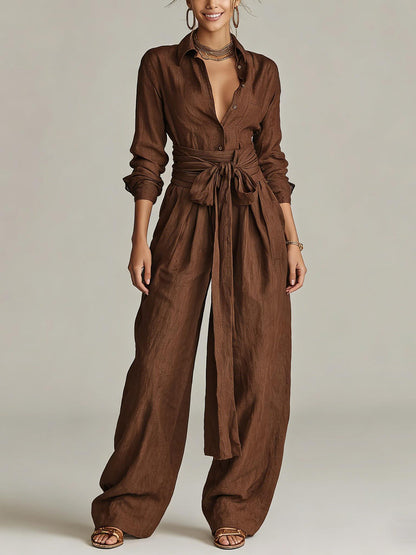 Women’s Two Piece Belted Wide Leg Pant Set