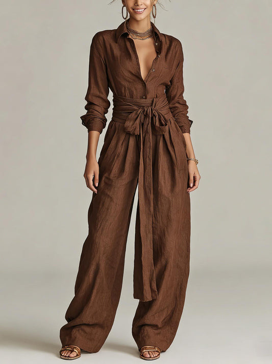 Women’s Two Piece Belted Wide Leg Pant Set 1 S