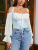 Blue floral camisole top with sheer bell sleeves