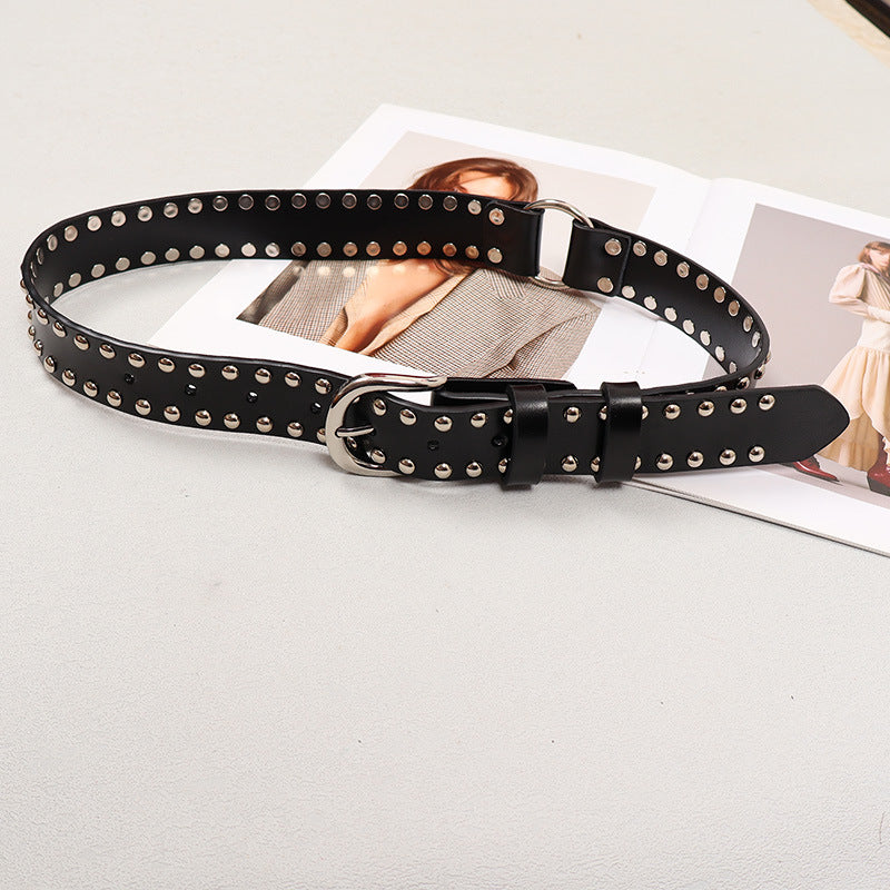 Women black western stud leather belt