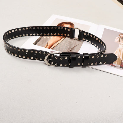 Women black western stud leather belt