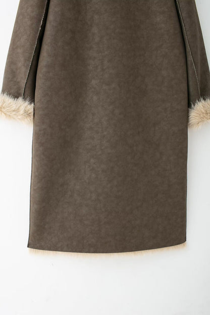Women Reversible Faux Fur Long Coat Shearling Effect Winter Coat