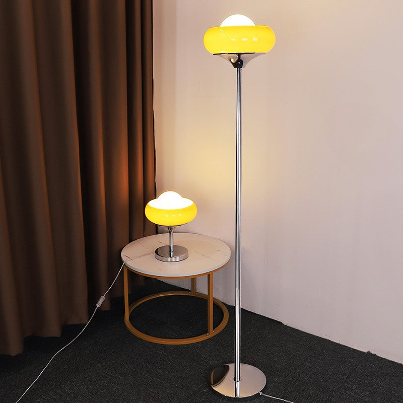 Retro Glass Floor Lamp Vintage Egg Tart Jade Shade