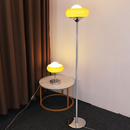 Retro Glass Floor Lamp Vintage Egg Tart Jade Shade