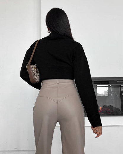 Leather Wide Leg Pants Women