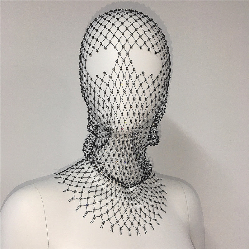 Rhinestone mesh hood women crystal net face cover festival