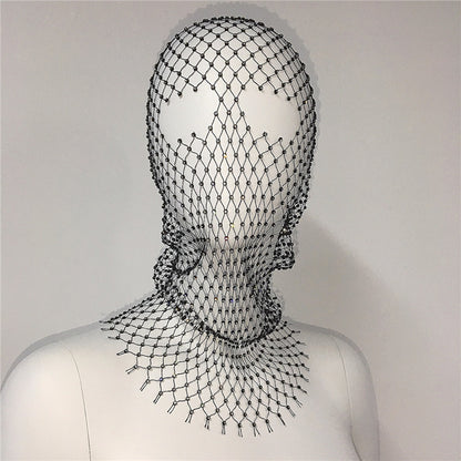 Rhinestone mesh hood women crystal net face cover festival