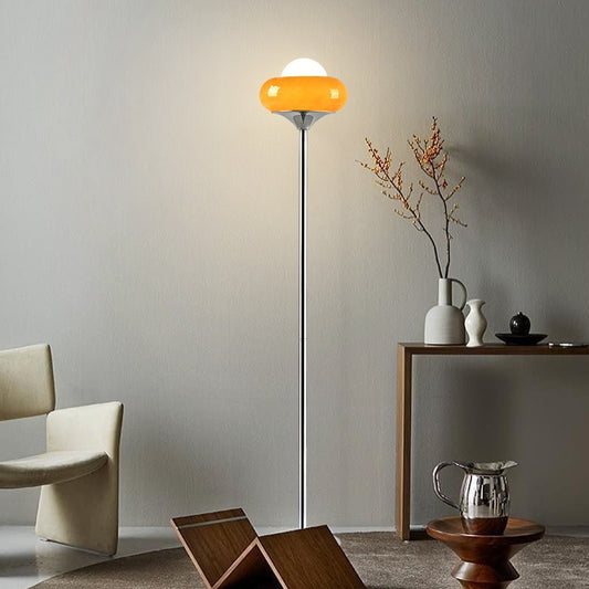 Retro Glass Floor Lamp Vintage Egg Tart Jade Shade