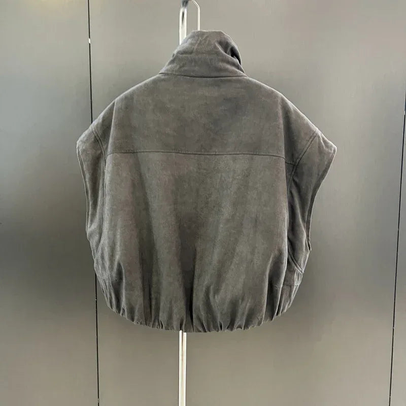 Reversible Mink Fur Down Vest Short Turtleneck