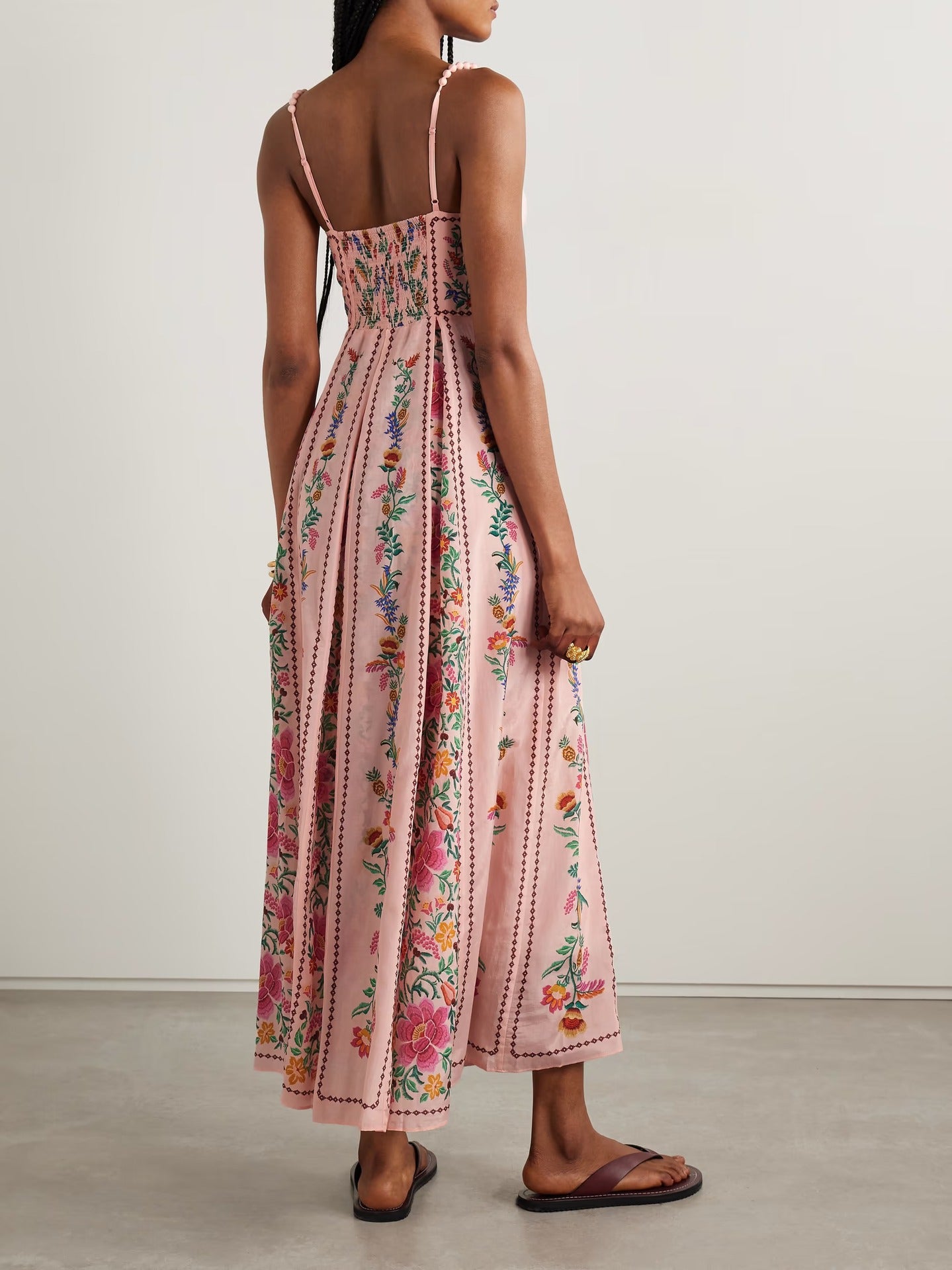 Women summer maxi dress with blush floral bead straps