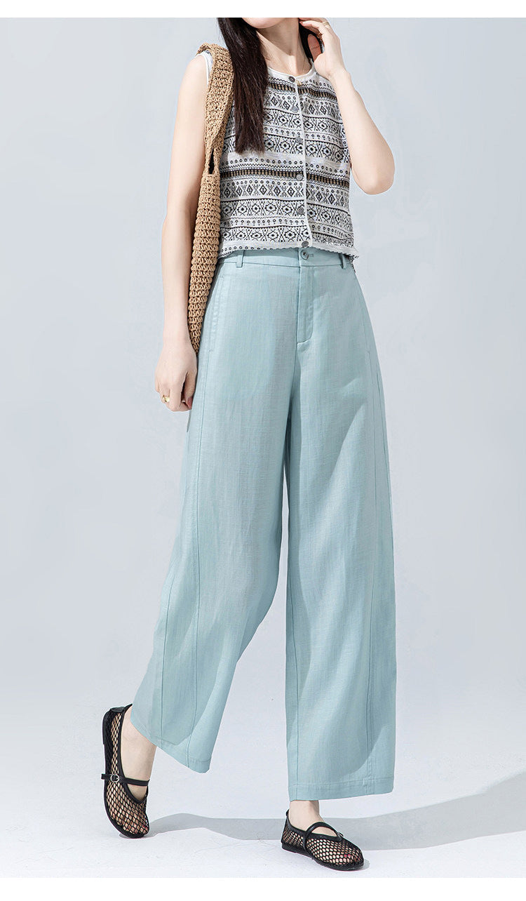 Women’s linen pants with cropped wide leg drape