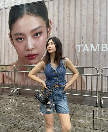 women sleeveless denim cropped vest casual