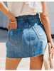 Ripped Washed Denim Mini Skirt with Multi-Button Front
