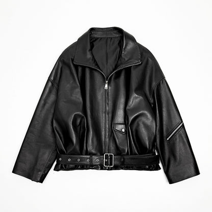 Women Oversized Leather Motorcycle Jacket